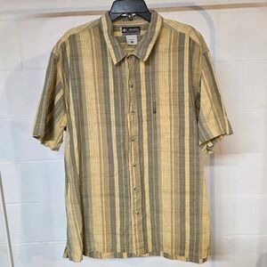 Columbia Mens XXL Stripe Short Sleeve Button Down Shirt Yellow Tan Grey Gorpcore